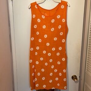 Orange Floral Sleeveless Dress